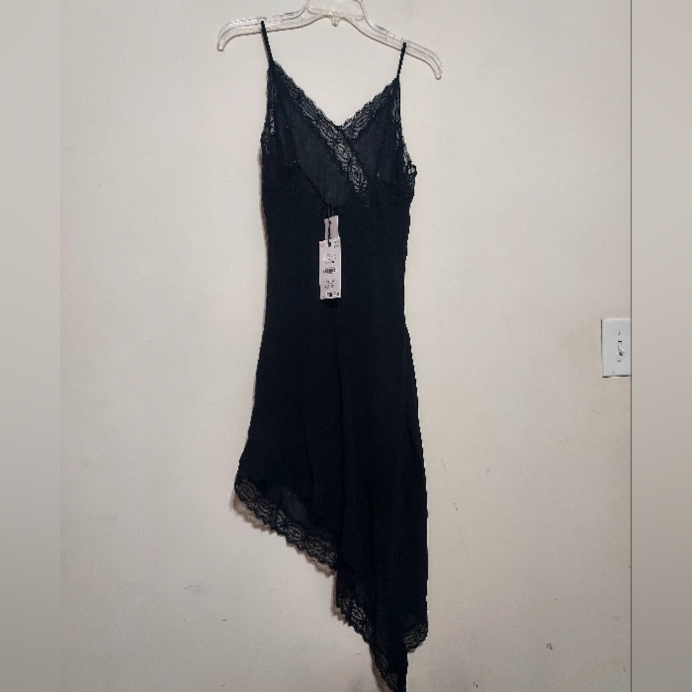 Zara Zw Collection Black Slip Lace Trim Sheer Dress Sz-L - Picture 7 of 11